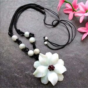 Unique Jade & Garner Stone Flower Pendant Adjustable Necklace.